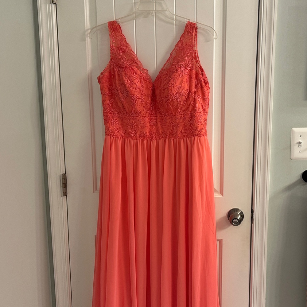 Coral Lace V-Neck Gown